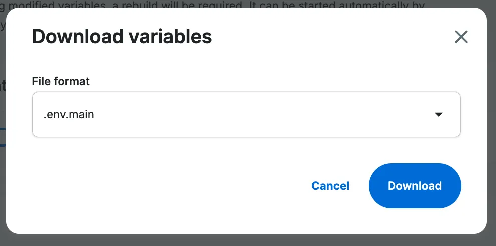 Download variables modal
